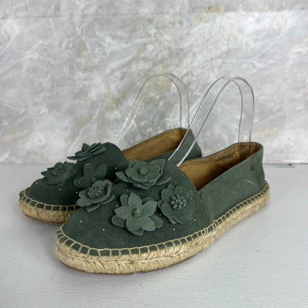 Talbots Izzy Espadrilles Sage Green Floral Suede Flats Women's Size 7M